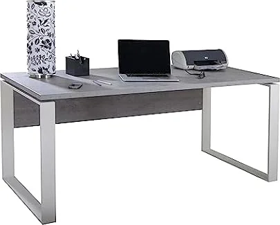 Composad | Scrivania della Linea DISEGNO con gambe in metallo, Scrivania PC Moderna, (LxAxP) 170x74,50x80 cm, Colore Grigio Cemento e gambe Bianco, per Ufficio, Studio, Made in Italy