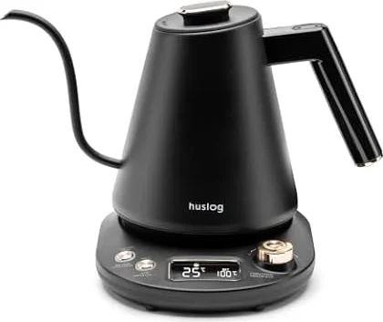 Huslog Bollitore Elettrico a Collo di Cigno 1 L, 1100 W, Temperatura Regolabile 40–100 °C, Funzione Mantenimento Caldo, Display LCD con Manopola, in Acciaio Inox, Base Girevole 360° – per Tè e Caffè