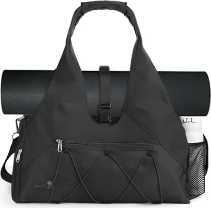 SIVENKE Borsa Sportiva Borsa da Yoga Donna Nero M Tinta Unita Nylon Impermeabile con Scomparto per Scarpe e Scomparto Bagnato per Yoga, Palestra, Viaggi e Sport