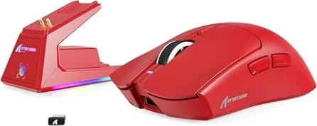 MAMBASNAKE Attack Shark X1 Mouse da Gioco 49g Leggero con Dock di Ricarica Touchpad, Sensore Gaming PAW3395 PRO 40K DPI, Mouse da Ufficio Wireless/Cablato BT/2.4G per PC/Mac/Win11/PS - Rosso