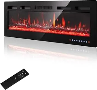 PURFINO Camino Elettrico 36"/92cm – Fiamma 12 Colori & Scintillio, 900W/1800W, Termostato Preciso (15-30°C), Touchscreen & Telecomando – Ideale per Pareti Mediali