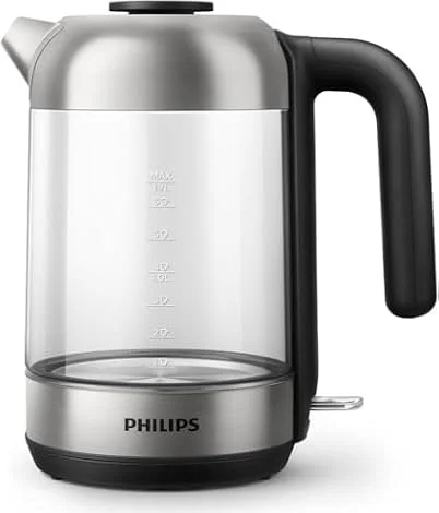 Philips Bollitore Elettrico 5000, 1,7 L, Ebollizione rapida, in Vetro | Bollitore acqua elettrico con base girevole 360°, Protezione anti-secco, filtro micro-trama, acqua sempre pulita (HD9339/80)