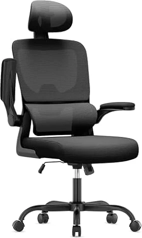 naspaluro Sedia da Ufficio Ergonomica,Lombare Adattativo a Forma Di C, Nero | Sedia Scrivania Poggiatesta Regolabile, Braccioli Ribaltabili, Poltrone Ufficio a Rete Traspirante per Scrivania, Casa