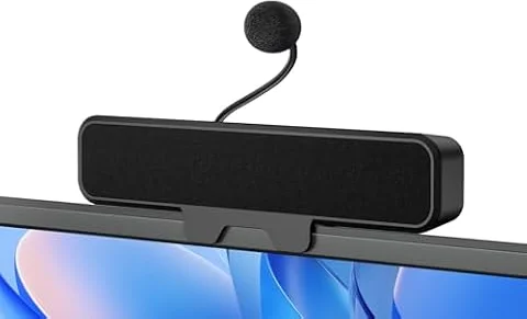 Plyee Audio USB Altoparlanti per Computer con Microfono Staccabile, Altoparlante da Scrivania Plug and Play con Clip per Monitor, Suono Stereo & Bassi, Ideali per PC, PS5, Switch 2 e Laptop