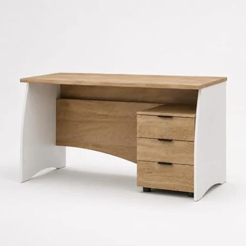 Arreditaly Scrivania con 3 Cassetti Bliss Scrittoio da Studio o Ufficio Mobile Desk da Soggiorno Sala da Pranzo 136 x 74 x 67 cm Colore Bianco E Rovere