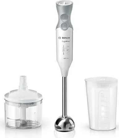Bosch MSM66120 Frullatore a immersione, 600 Watt 12 Velocità+Turbo, Bianco | ErgoMixx, Frullatore a immersione con Tritatutto e bicchiere graduato Incluso, Bianco