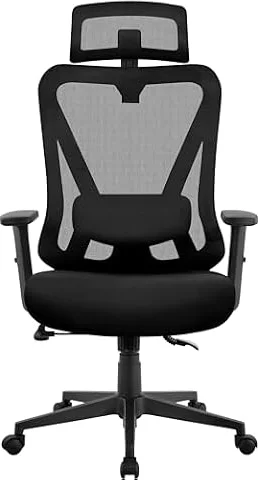 Yaheetech Poltrona/Sedia Ufficio Bloccabile Ergonomica Lombare Ruote Nera | Poggiatesta Braccioli Regolabile Schienale Reclinabile Bloccabile tra 90° e 130° in Rete Traspirante a Ruote Girevole