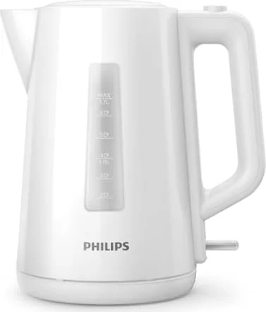 Philips Bollitore Elettrico 3000, 1,7 L, Ebollizione rapida, Bianco | Bollitore acqua elettrico con base girevole 360°, indicatore tazze, protezione anti-secco, coperchio a pulsante (HD9318/00)