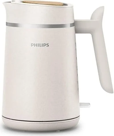 Philips Bollitore Elettrico, 1,7 L, Plastica Bio-Based 100% | Bollitore acqua elettrico con base girevole 360°, 2200W, spegnimento automatico, indicatore luminoso, bianco seta (HD9365/10)