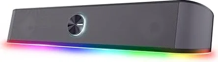 GXTrust Rhox Soundbar PC Illuminata RGB, 12W Casse PC Stereo, Nero/Grigio | Speaker con Illuminazione Regolabile, Alimentazione USB, Jack 3.5 mm, Altoparlanti per Computer Laptop TV
