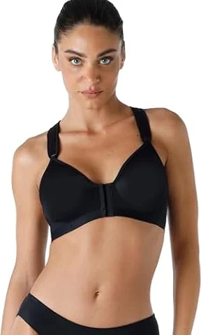 Lovable Reggiseno Sportivo Alto Impatto, Allacciatura Frontale, T-Back | Tessuto Traspirante Microfibra Tecnica, Supporto, Ring System, Cotone Interno, Active Comfort, Nero, 34 / 3C