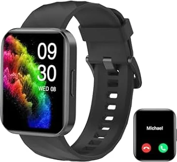 RUIMEN Smartwatch Uomo Donna Orologio Smart Watch Risposta Chiamate Contapassi Cardiofrequenzimetro da polso Saturimetro Orologio Fitness Sportivo Impermeabile Notifiche Messaggi per Android iOS Nero