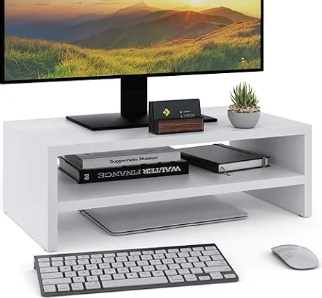 ComfortCove Supporto per Monitor, 2 Livelli, Bianco | Supporto per Laptop, Supporto per Computer, Supporto per Stampante con Ripiano, Ideale per il Tuo Ufficio a Casa