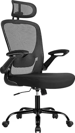 SONGMICS Sedia da Ufficio, Sedia da Computer Ergonomica, con Poggiatesta | Sedia Girevole, Sedia di Rete, Supporto Lombare, Braccioli Pieghevoli, Oscillante, Nero Inchiostro, COLLEZIONE KIME OBN047B01