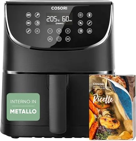 Cosori Friggitrice ad Aria 5,7 L, 13 Funzioni, 97% Meno Olio, 1700W Nero | 67.5% di Risparmio Energetico, 75-205°C, 40 Ricette, Display Digitale, Lavabile in Lavastoviglie, preriscaldamento e shake