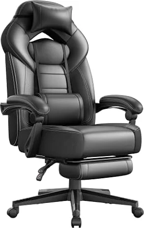 SONGMICS Sedia Gaming, Ergonomico, con Poggiapiedi, Portata 150 kg | Sedia Ufficio Scrivania, Poggiatesta Regolabile, Cuscino Lombare, Nero Inchiostro, Collezione CATHY OBG077B01