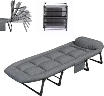 MAGIC SELECT Letto da Campeggio Portatile Imbottito 200x63 cm | Pieghevole, Con Cuscino, Con Tasca, Cotone e Lino, Approccio al Carbonio
