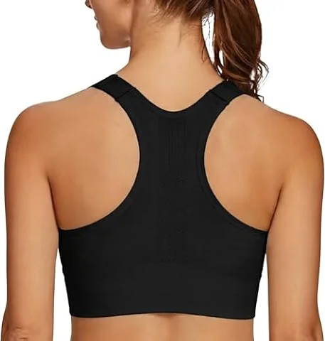 Leversic Top Palestra Donna Reggiseno Sportivo Donna con Spalline Larghe Regolabili Schiena Reggiseni Sportivi a Racerback Supporto Medio-Alto Running, Fitness, Yoga Nero M