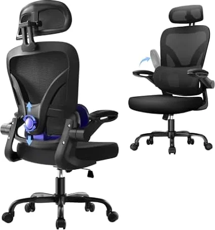 Sedia Ufficio Ergonomica, Poltrona da Ufficio con Supporto Lombare 2D, Nero | Sedia Scrivania con Poggiatesta Regolabile 3D, Braccioli Ribaltabili a 90°per Casa Ufficio