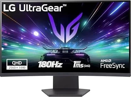 LG UltraGear 27GS60QC Monitor Gaming 27" QHD (2560x1440) 180Hz Curvo | 1ms, AMD FreeSync Premium, HDR10 e gameplay fluido e coinvolgente grazie al design curvo