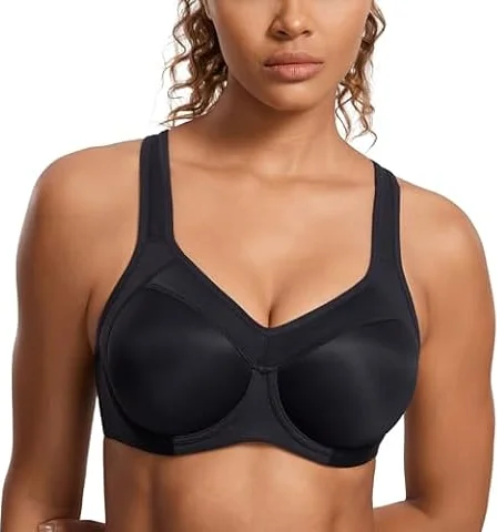 SYROKAN Reggiseno Sportivo Massimo Sostegno Nero 2 5E | Alto Impatto, con Ferretto, Imbottito, Racerback, Fitness, per Donna