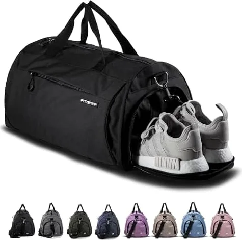 Fitgriff® Borsone Palestra - Donna & Uomo - Borsa Sportiva - per Palestra, Fitness, Sport, Piscina, Viaggio, Gym - Duffel Bag (Black, 58 x 31 x 31 cm (Medium))