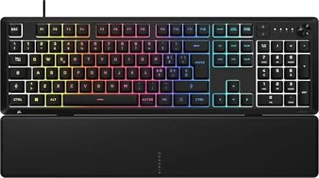 CORSAIR SKIFF 100 Tastiera da Gioco RGB Cablata Silenziosa – IT, Nero | QWERTY IT, Resistente a Polvere e Schizzi IP53, Tasti Reattivi, Manopola Multimediale