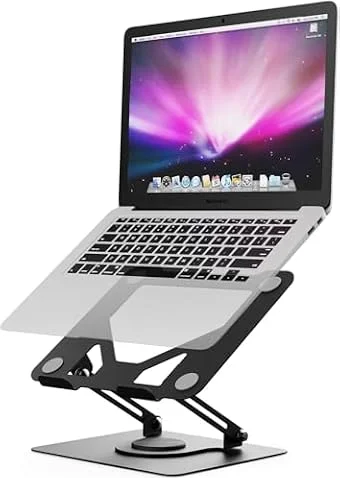 GRIFEMA Supporto PC Portatile, Laptop Stand con Base Girevole 360° | Rialzo PC Portatile Altezza Regolabile e Design Pieghevole, Compatibile con Notebook e Tablet 11-16", Nero