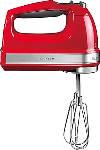 KitchenAid Sbattitore Elettrico 9 Velocità con Accessori Rosso imperiale | Monta panna, sbatte uova e impasta senza schizzi; fruste in acciaio lavabili in lavastoviglie e motore silenzioso