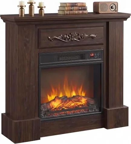 HOMCOM Camino Elettrico Cornice Effetto Fiamma Realistico 1800W Marrone | Caminetto Elettrico da Incasso e Terra, Stufa con Telecomando, Termostato, Timer, Riscaldamento Regolabile, Soggiorno