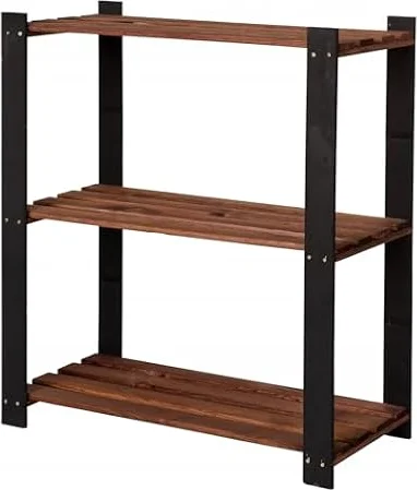 STOLMAK Scaffale in Legno di Pino 80x90x38 cm, Libreria con 3 Ripiani, Scaffale Portaoggetti Multiuso per Soggiorno, Bagno, Cantina e Garage, Nero/Marrone