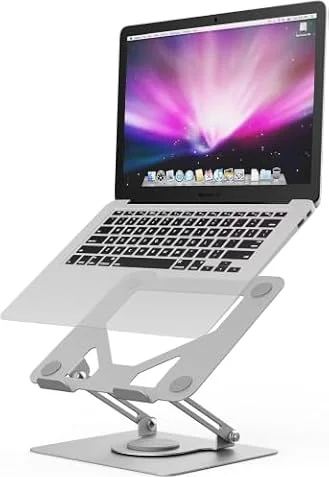 GRIFEMA Supporto PC Portatile, Laptop Stand con Base Girevole 360° | Rialzo PC Portatile Altezza Regolabile e Design Pieghevole, Compatibile con Notebook e Tablet 11-16", Argento