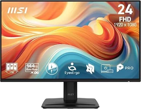 MSI PRO MP243 E14 – Monitor 24" FHD (1920×1080) IPS, 144 Hz, 1ms, HDR Ready | Adaptive-Sync, Eye Care, Altoparlanti Integrati, HDMI 1.4b, DisplayPort 1.2a, Frameless, Regolabile in Inclinazione, VESA