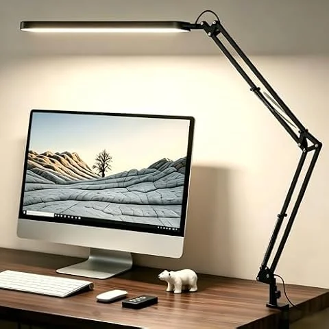 SKYLEO Lampada da Scrivania LED - Lampada da Tavolo - 5 Modalità Colore x 11 Livelli di Luminosità - Braccio Oscillante Regolabile - Funzione Timer e Memoria - 12 W - Nera