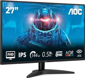 AOC Monitor da gioco 27B36X da 27 pollici FHD, 144 Hz, IPS, MPRT da 0,5 ms, sincronizzazione adattiva, HDR10, (1920 x 1080, HDMI 1x 1.4, DP 1x 1.4), nero