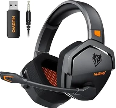 NUBWO G06 Cuffie Gaming per PC/Ps5/Ps4/NS/Mobile,2,4GHz Wireless+5.3 Bluetooth,Cuffie Wireless con Microfono 7.1 Qualità Audio Senza Perdita di Bassa Latenza,Durata di Oltre 100+ Ore -Arancio