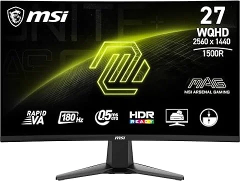 msi MAG 27CQ6F Monitor Gaming da 27" WQHD Curvo - Pannello VA Rapid 1500R (2560 x 1440), 180 Hz / 0.5ms (GtG, Min.), Adaptive-Sync - DP 1.4a, HDMI 2.0b CEC