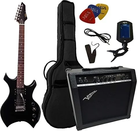 CHITARRE ELETTRICHE HEAVY METAL - CHITARRA ELETTRICA NERO - SET CON AMPLIFICATORE DA 40WATT - BORSA - PLETTRO - ACCORDATORE - TREMOLO