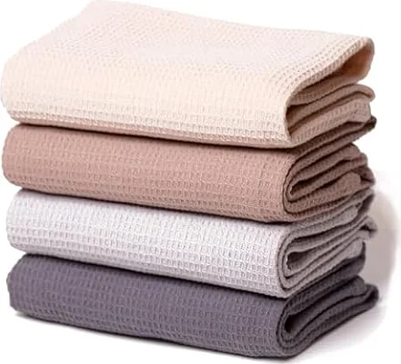 Strofinacci cucina cotone | Canovacci cucina 45 x 65 cm | 4 pezzi in aspetto cialda | Asciugamani cucina in quattro colori | Strofinacci cucina moderni