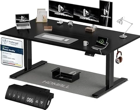 Homall Scrivania Regolabile in Altezza 160x80 cm con Porta USB, Nero | Standing Desk con 6 Tasti Memoria Altezza, 2 Ganci e Cassetto Cavi, Ergonomica, Elettrica Scrivania Gaming，Scrivania Ufficio