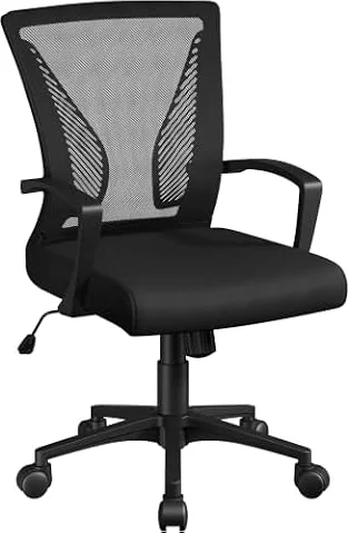 Yaheetech Sedia da Ufficio Scrivania Ergonomica Lombare Portata 136 kg Nera | Braccioli, Ruote Girevole, in Rete Traspirante, Altezza Regolabile, Funzione Dondolo, per Camera Ufficio Soggiorno