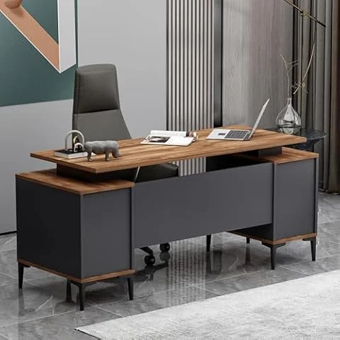 Homidea Branco Executive Desk - Tavolo da ufficio moderno con vano portaoggetti (rovere antracite)