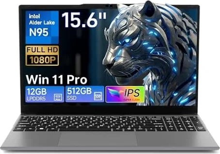 Computer portatile tradizionale 2026 da 15,6 pollici FHD Windows 11 Pro, Intel 12a generazione N95 (fino a 3,4 GHz), 12 GB di RAM 512 GB SSD per uso business, ufficio, studenti, scuola, università