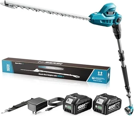 SEESII 20V Tagliasiepi Telescopico a Batteria, 40cm Lama, 2x4.0 Ah Batterie | 2.1-2.6m Telescopico, Taglio Max 16 mm, 600W Potenza, Testa orientabile a 135°, 1500 SPM, Tracolla, Struttura Monoblocco