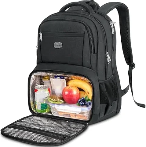 MATEIN Zaino Porta PC Porta Pranzo Termico, Zaino Lavoro Uomo Donna Grande | Zaino PC con Pranzo Termico, Multitasche Zaino da Lavoro Uomo, Impermeabile Borsa Frigo per Università Viaggio Picnic, Nero