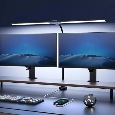 Lampada da Scrivania a LED 24W con Telecomando - 1500LM 80CM Luce Scrivania Filo con Morsetto Lampada da Lettura Collo D'oca Regolabile, Porta di ricarica USB per Ufficio Studiare, Nero