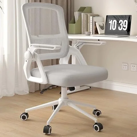 naspaluro Sedia da Ufficio Ergonomica Poltrona con Supporto Lombare, Grigio | Con Braccioli Pieghevoli, Altezza Regolabile, Seduta e Schienale in Rete Respirante, Girevole con Ruote, Funzione Oscillante
