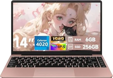 PC Portatile 14 Pollici Notebook Win 11 Computer 256GB 1080P- Oro rosa | 2.4G+5G Supporta La Scheda SSD La Scheda TF Estesa, Wireless Bluetooth Mouse Wifi, Italiana Tastiera