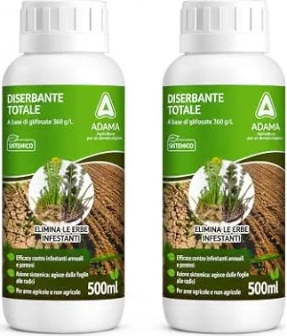 2X adama DISERBANTE Totale ERBICIDA GLIFOSATE SISTEMICO 500 ML