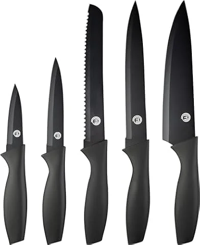 MasterChef Coltelli da Cucina, Collezione di Coltello Chef | per Pane, Carne e Verdure, Acciaio Inox, Prova di Calore, Lavabile in Lavastoviglie, 5 Pezzi, Nero